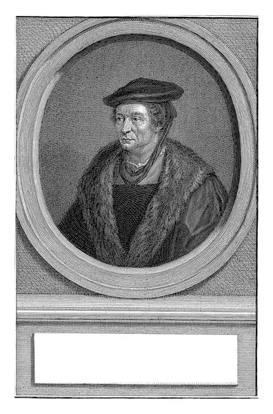 Aart Van Der Goes的肖像呈椭圆形肖像画在一个带有他的名字和信息的立柱上 用荷兰语写着三行字 — 图库照片