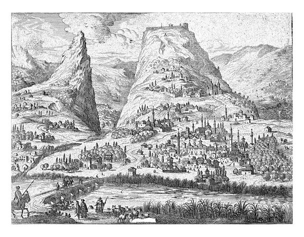 Vista Cidade Misithra Conquistada Pelos Venezianos 1687 Primeiro Plano Rio — Fotografia de Stock