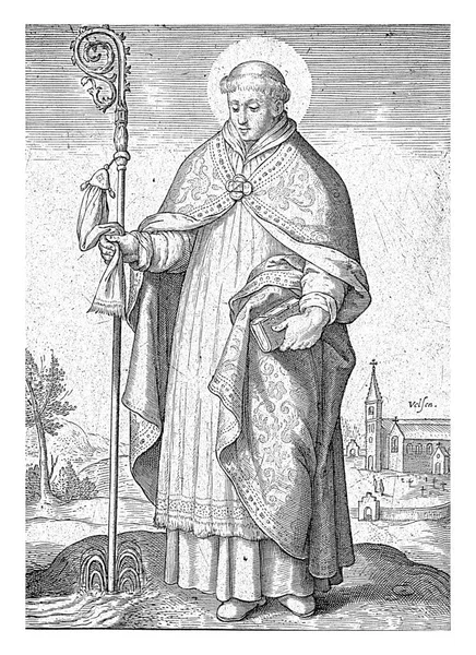 Heilige Abt Engelmundus Van Engeland Staande Kerkelijke Kleding Met Staf — Stockfoto