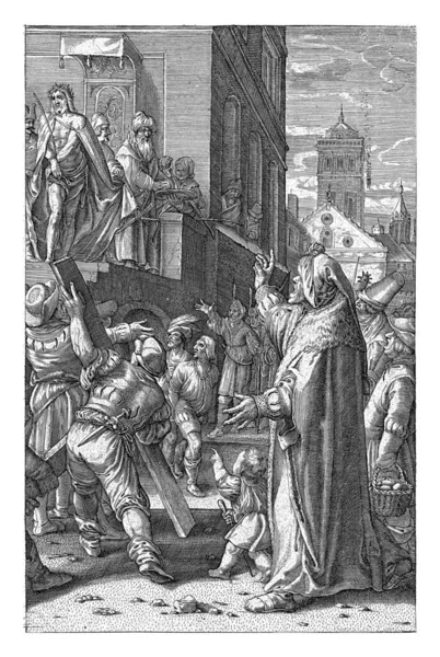 彼拉多在讲台上向人们展示基督 彼拉多问百姓 他是释放基督 还是释放巴拉巴 — 图库照片