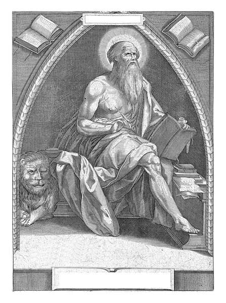 Der Heilige Hieronymus Sitzt Einem Kirchengewölbe Ist Halb Nackt Trägt — Stockfoto