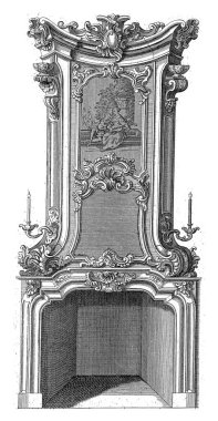 Gitar çalan bir kadını ve şarkı söyleyen genç bir adamı gösteren bir baca tasarımı. Bir bahçe vazosunun önünde oturuyorlar..