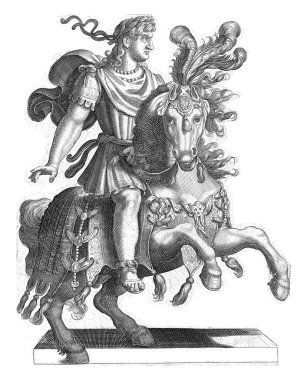 İmparator Nero at sırtında, kafasında defne çelengiyle tasvir edilmiş..