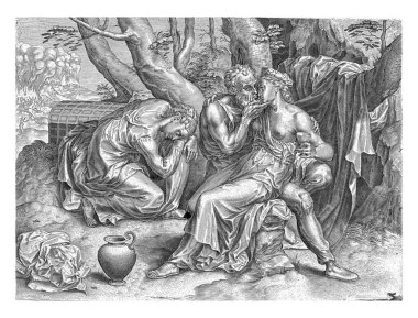 Lot 'u kızları sarhoş ediyor. Bir kız çocuğu kucağına oturur ve göğsünü açar. Diğer kız uyuyor. Arka planda Sodom ve Gomore şehirleri yanıyor.