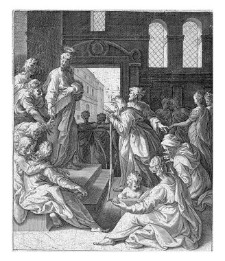 İsa, doğduğu yer olan Nasıra 'nın tapınağında vaaz veriyor. Bir platformda duruyor ve kutsal kitapların kalın bir kitabını tapınak görevlisine geri veriyor. Erkekler ve kadınlar tapınakta