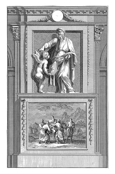 アレクサンドリアの聖ディオニュシオス 教会の父 ヤンLuyken ゴエレの後 1698アレクサンドリアの聖教会の父ディオニュシオスは天使によって司教のミッターを提供されています ディオニュシオスは台座の上に立つ — ストック写真