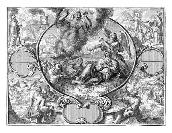 以斯拉 一个女人的天使和鬼魂 1705年至1715年 以斯拉斜倚着 一个天使 乌里埃尔 指着一个女人的鬼魂 — 图库照片