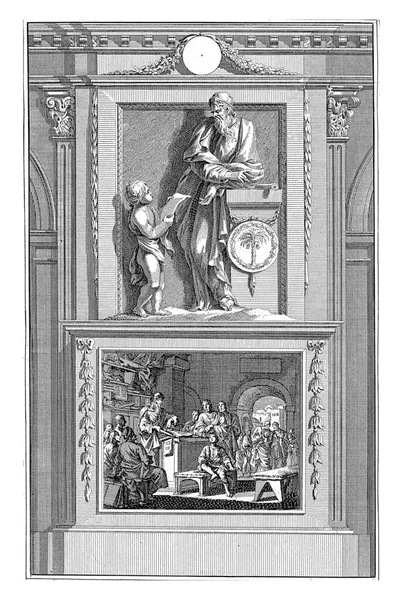 亚历山大的克莱门斯 教会之父 1698年 戈里之后亚历山大的圣教堂之父 克莱门斯听一位天使朗诵着他的一段经文 — 图库照片