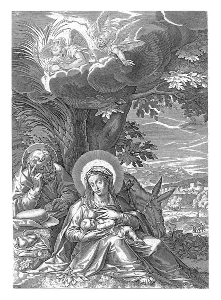 Отдых Бегстве Египет Ангелами Иоганн Саделер После Кристофа Шварца 1587 — стоковое фото