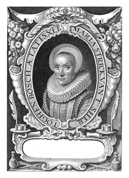 マリア ストリックの肖像画41歳のウィレム ヤコブツ デルフ ミシェル ヤンツ ファン ミエーレベルトの後 1618年41歳でカリグラファーと教師マリア ストリックの肖像画 — ストック写真