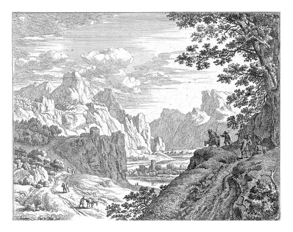 Река Ландшафт Травелерами Ван Акен После Германа Сафтлевена 1681 1700 — стоковое фото