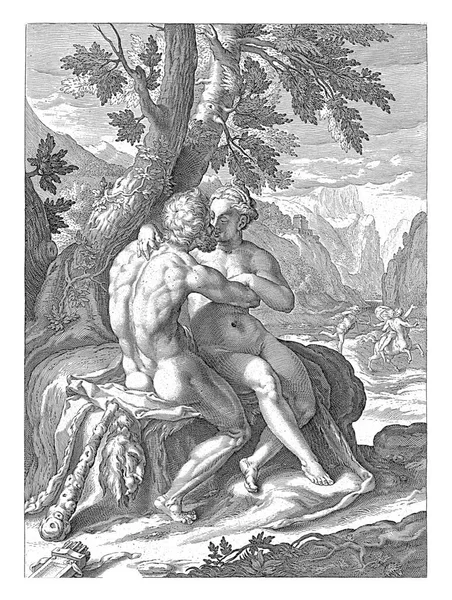 Herkules Dejanira Miłosnym Uścisku Krajobrazie Obok Herkulesa Jego Klub Skóra — Zdjęcie stockowe
