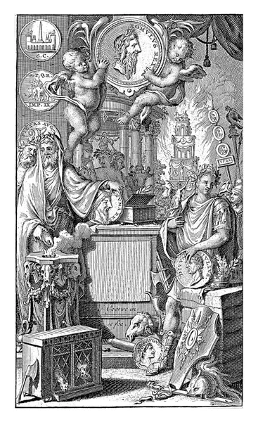 Środku Piedestał Tytułem Książki Wokół Piedestału Wszelkiego Rodzaju Figury Rzymskiej — Zdjęcie stockowe
