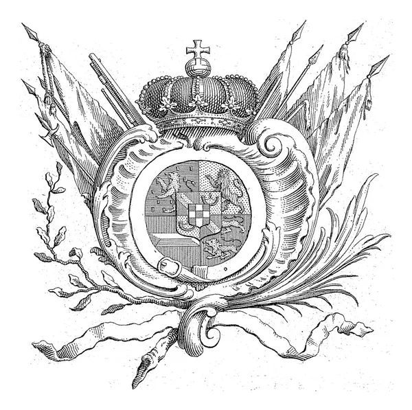 威廉四世的臂章 头戴皇冠 头戴两只狮子 上饰有嘉德和嘉德修会的座右铭 下面是他的性别咒 — 图库照片