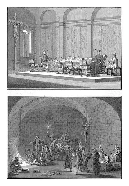 Sala Inkwizycji Tortur Inkwizycji Bernard Picart Warsztat Anonimowym 1722 Arkusz — Zdjęcie stockowe