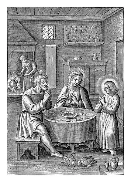 耶稣在晚饭前祷告 可能是西门盖尔 1581 1633圣家在饭桌前祷告 基督祈祷食物 — 图库照片