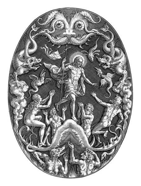 Zejście Chrystusa Otchłani Jego Śmierci Pod Jego Piekielną Gębą Diabłami — Zdjęcie stockowe