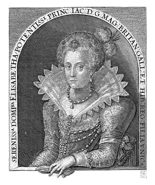 エリーザベト スチュアート 選帝侯宮殿 ボヘミア女王の肖像画 フレームの端のレタリングでは ラテン語で座っている人の名前と位置 — ストック写真