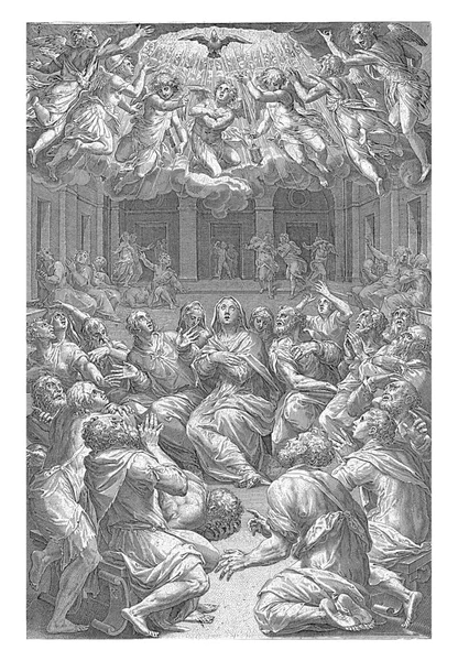 Марія Апостоли Сидять Колу Храмі Через Круглий Отвір Даху Святий — стокове фото