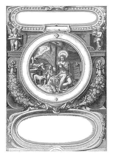 Медальоне Окружённом Различными Орнаментами Христос Изображён Человек Скорби Левой Рукой — стоковое фото