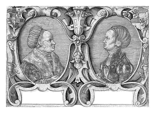 エルンスト2世マンスフェルド ヴォルドーレ伯爵と2番目の妻ドルテア フォン ソームズ リッチの二重肖像画 どちらもプロフィール — ストック写真