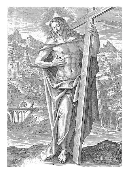 Krajobraz Chrystusem Antonie Wierix Maerten Vos 1601 1652 Chrystus Stoi — Zdjęcie stockowe