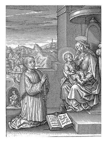 토마스 Kempis 무릎을 마리아 앞에서 그리스도의 히에로니무스 Hierononus Wierix 1563 — 스톡 사진