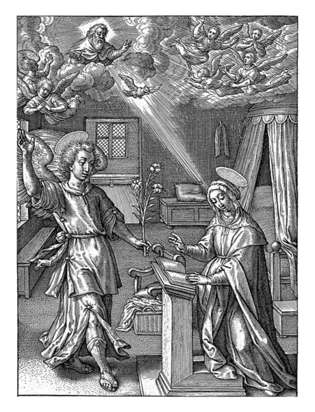 Annonciation Hieronymus Wierix 1563 Avant 1619 Maria Agenouille Son Bureau — Photo