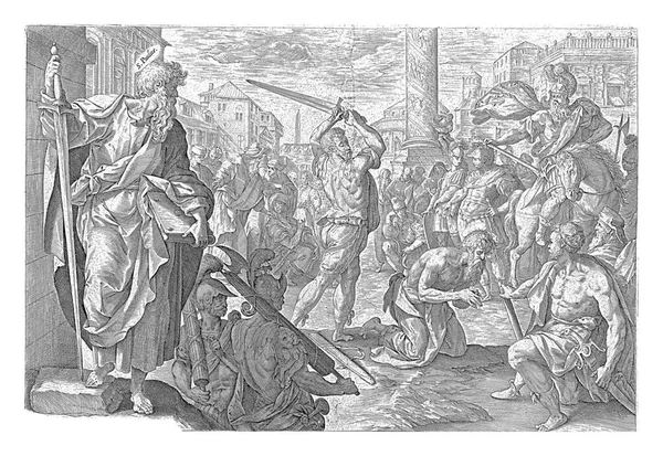 Παύλος Αποκεφαλίζεται Ένα Σπαθί Στα Αριστερά Της Σκηνής Του Μαρτυρίου — Φωτογραφία Αρχείου