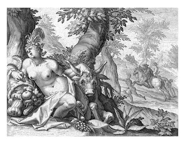 Representación Del Elemento Tierra Forma Mujer Desnuda Con Adorno Grano —  Fotos de Stock
