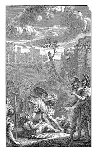 Eteocles兄弟和Polynices兄弟之间的战斗 他们都死了 Jean Baptiste Racine所著的 Thebaide Les Freres Ennemis 悲剧的图解 — 图库照片