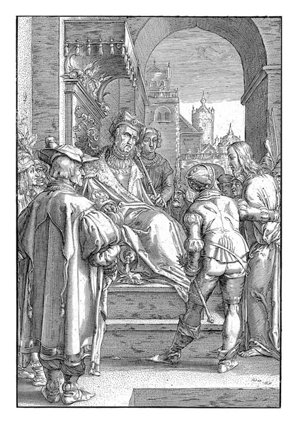 Cristo Llevado Ante Pilato Que Está Sentado Trono —  Fotos de Stock