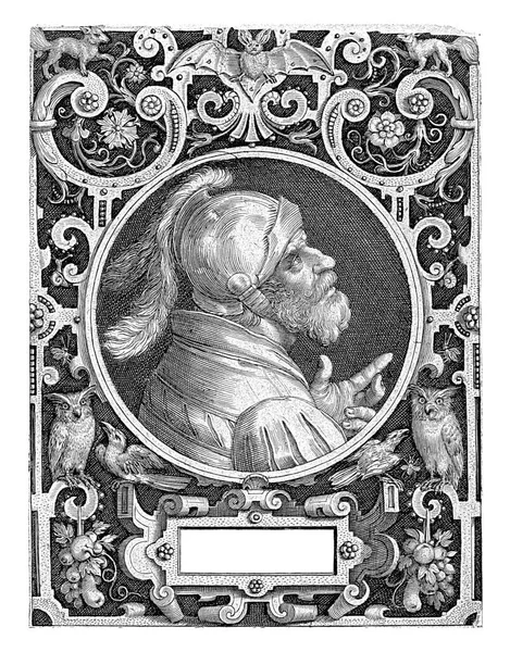 Portrét Godfreyho Van Bouillona Medailonu Obdélníkovém Rámu Ornamenty Nicolaes Bruyn — Stock fotografie