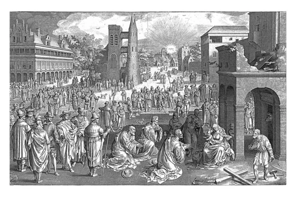 Aanbidding Van Magi Nicolaes Bruyn 1608 Een Plein Een Stad — Stockfoto