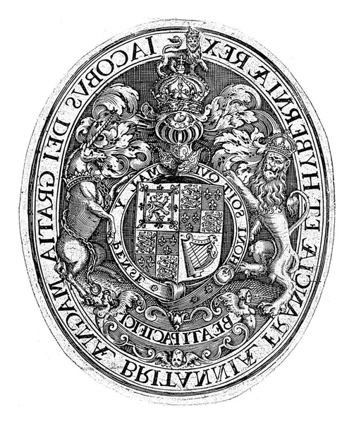 Medallón Con Escudo Inglaterra Medio Del Lema Orden Jarretera Latín — Foto de Stock