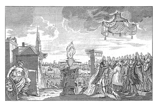 1789年的 勇敢革命 1789年的 勇敢革命 1789年的 勇敢革命 1789年的 反对奥地利统治 当他们从王座或帐篷上升腾时 一群人举手 — 图库照片