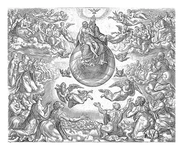 Adoración Trinidad Johannes Wierix Después Maarten Van Heemskerck 1569 1573 —  Fotos de Stock