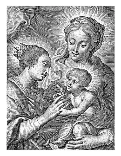 stock image Mary with child and Saint Catharina of Alexandria