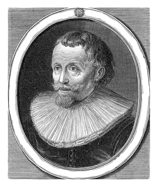 罗西伦的画像 穿着一件有领子的黑色外套 在一个椭圆形的框架里向左冲去 边沿用荷兰语写上字母 — 图库照片