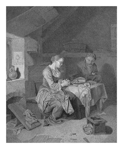 食事の前に祈る フリードリヒ ヴィルヘルムBurmeister コーネリスPietersz後 1869年ベガ貧しい農民の家の内部 老人と若い女性がテーブルに座っている — ストック写真