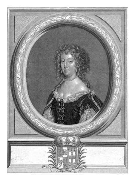 Portret Katarzyny Braganzy Królowej Anglii Owalnej Ramie Kształcie Wieńca Laurowego — Zdjęcie stockowe