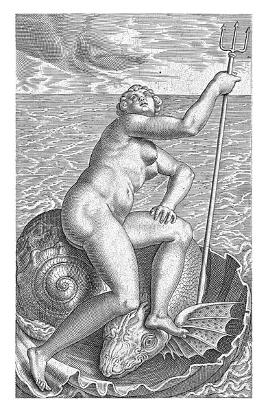 水ニンフ ガラテア フィリップス 1587水ニンフ ガラテア シェルに座って 印刷は ストリームと水のニンフに関する17部のシリーズの一部です — ストック写真