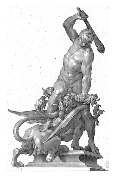 Hercules Doodt Lerna Hydra Met Een Knuppel Naar Een Fontein — Stockfoto