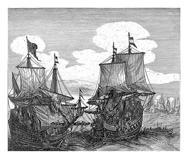Impresión Parte Una Serie Seis Partes Que Representan Varios Barcos — Foto de Stock