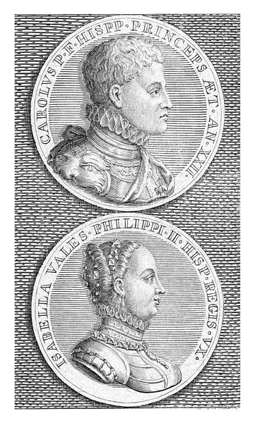 Medailon Portréty Carlose Isabelly Španělska David Coster 1700 Roce 1752 — Stock fotografie