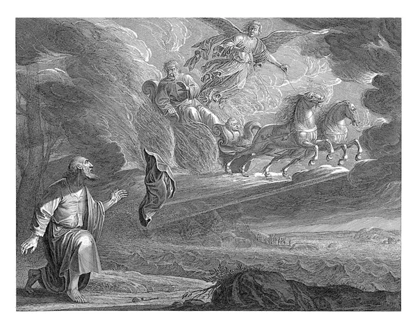 Илия Едет Небеса Огненной Колеснице Запряженной Двумя Конями Ведомой Ангелом — стоковое фото