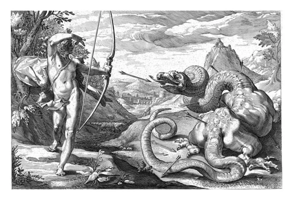 Аполлон Убивает Гигантскую Змею Питон Больше Похож Дракона Ногами Множеством — стоковое фото