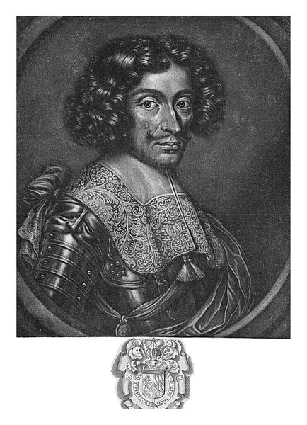 Karel Lodewijk 伙伴的选举人 他戴着一条带子和一条平领 在边缘的底部是家族的冠冕 名称和头衔 — 图库照片