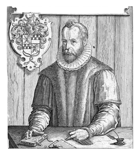 Retrato Del Humanista Erudito Justus Lipsius Escritorio Con Libro Mano — Foto de Stock