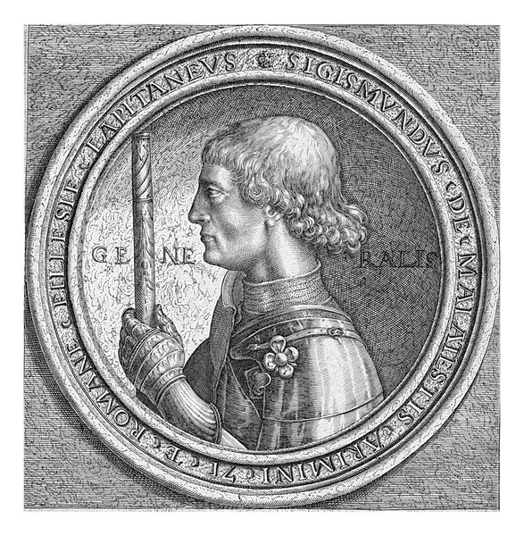 Sigismondo Malatestaのバスト ブレシア 1417リミニ 10月1468 左から見られ 鎧を着て左側の司令官を保持し エッジレタリングの名前を持つ丸いフレームで — ストック写真